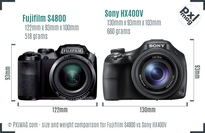 Fujifilm S4800 vs Sony HX400V size comparison
