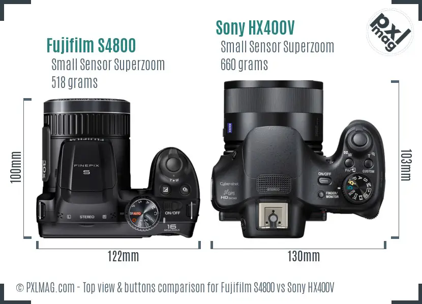 Fujifilm S4800 vs Sony HX400V top view buttons comparison
