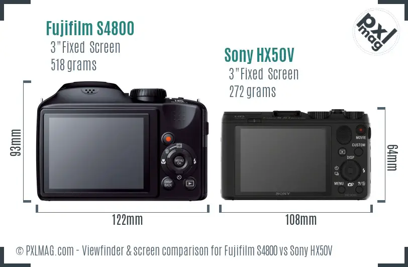 Fujifilm S4800 vs Sony HX50V Screen and Viewfinder comparison