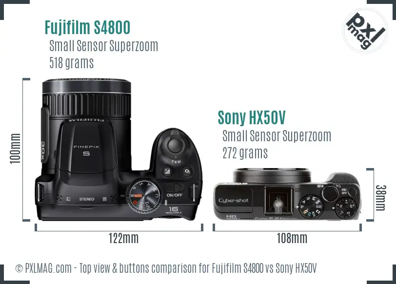 Fujifilm S4800 vs Sony HX50V top view buttons comparison
