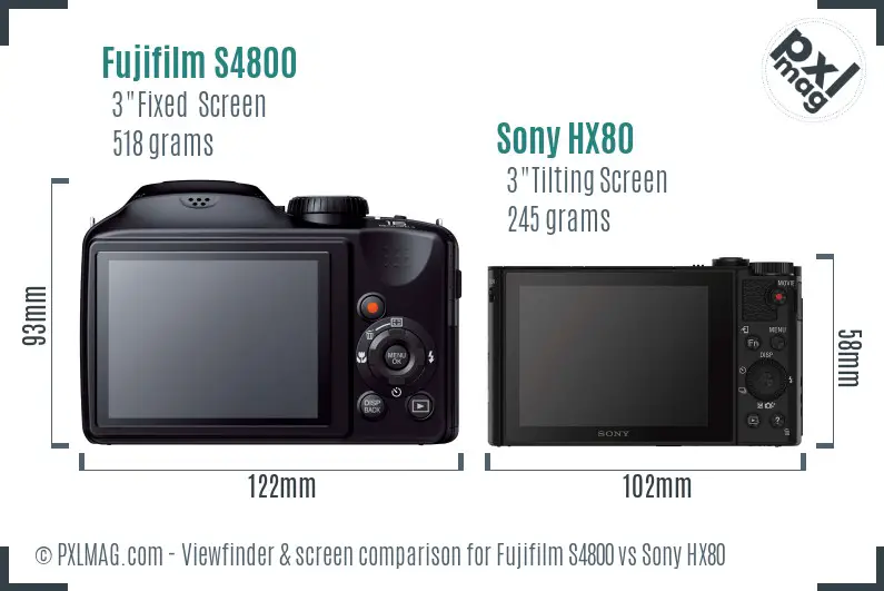 Fujifilm S4800 vs Sony HX80 Screen and Viewfinder comparison