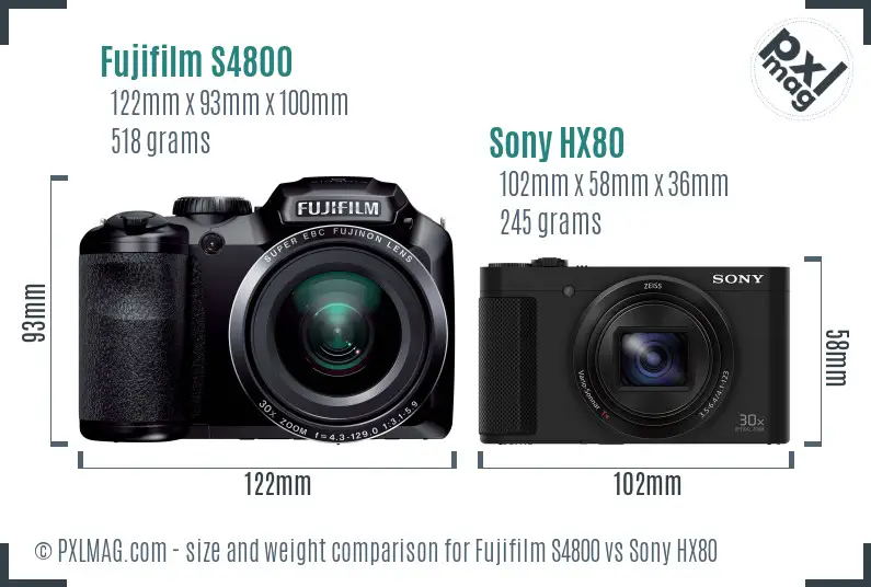 Fujifilm S4800 vs Sony HX80 size comparison