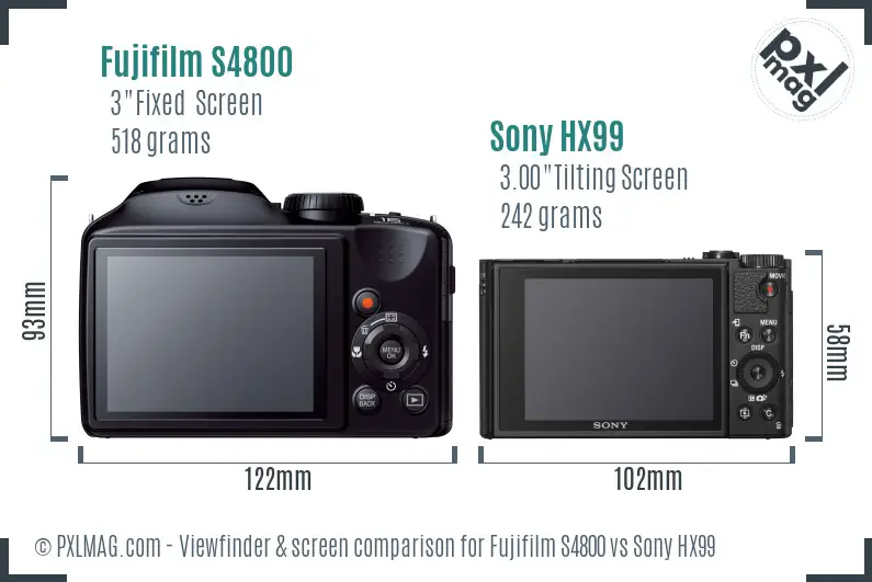 Fujifilm S4800 vs Sony HX99 Screen and Viewfinder comparison