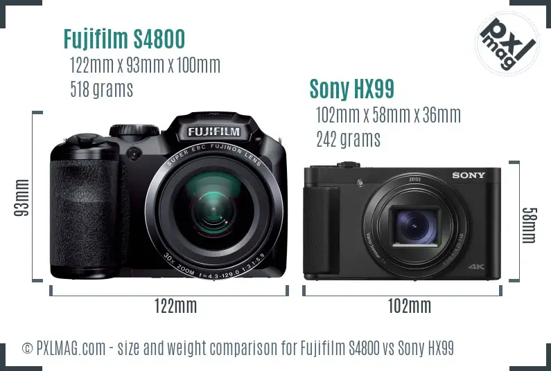 Fujifilm S4800 vs Sony HX99 size comparison