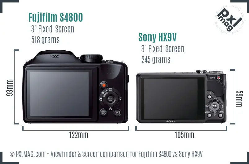 Fujifilm S4800 vs Sony HX9V Screen and Viewfinder comparison
