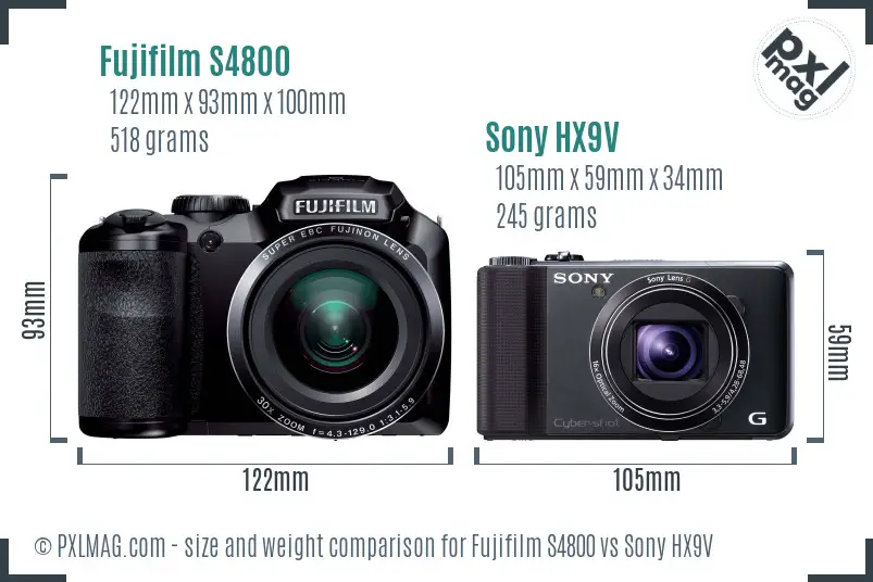 Fujifilm S4800 vs Sony HX9V size comparison