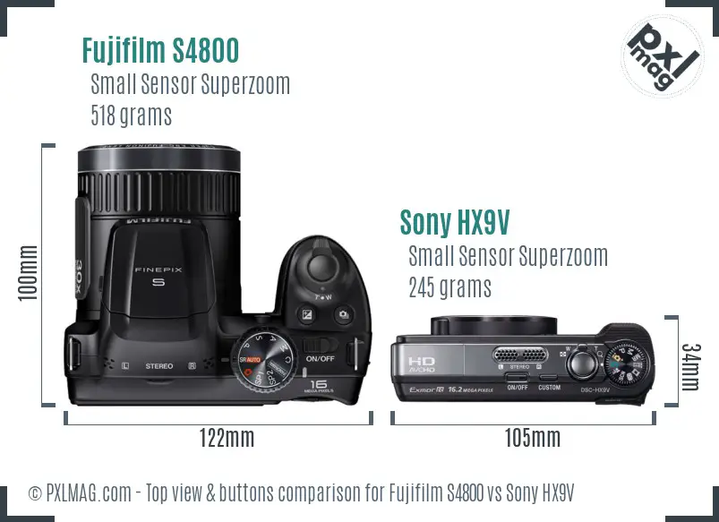 Fujifilm S4800 vs Sony HX9V top view buttons comparison
