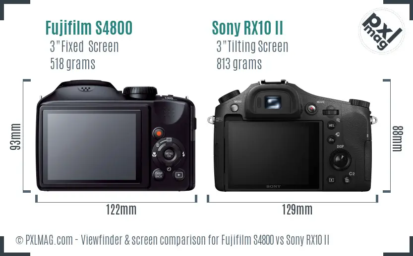 Fujifilm S4800 vs Sony RX10 II Screen and Viewfinder comparison