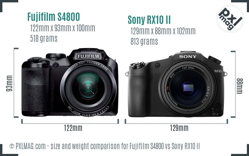 Fujifilm S4800 vs Sony RX10 II size comparison