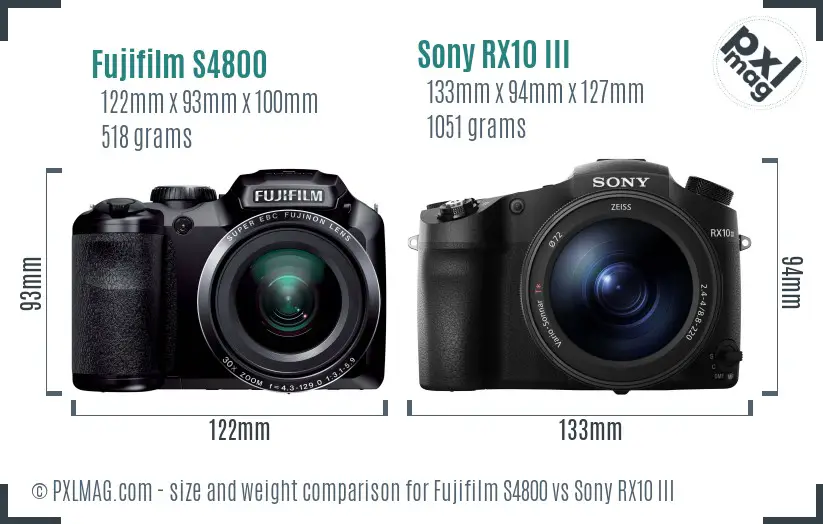 Fujifilm S4800 vs Sony RX10 III size comparison