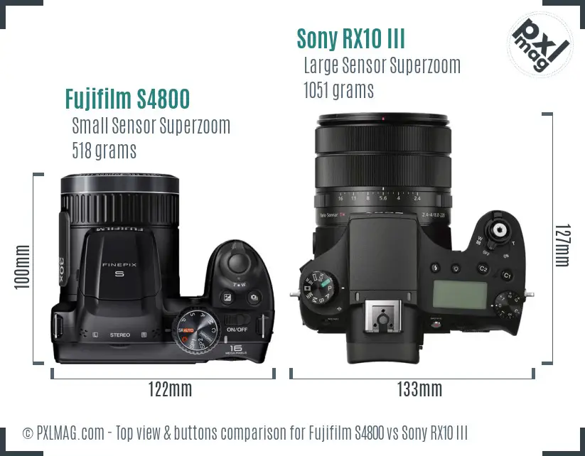 Fujifilm S4800 vs Sony RX10 III top view buttons comparison