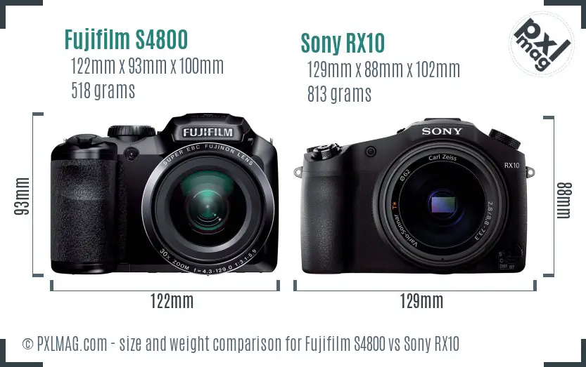 Fujifilm S4800 vs Sony RX10 size comparison