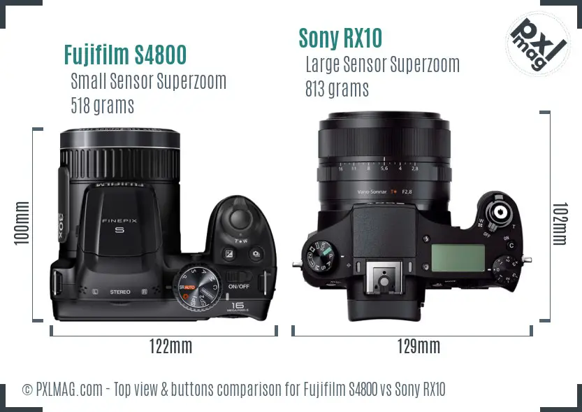 Fujifilm S4800 vs Sony RX10 top view buttons comparison