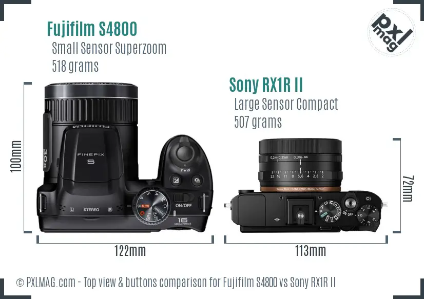 Fujifilm S4800 vs Sony RX1R II top view buttons comparison