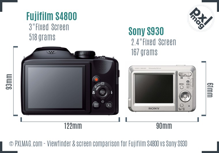 Fujifilm S4800 vs Sony S930 Screen and Viewfinder comparison