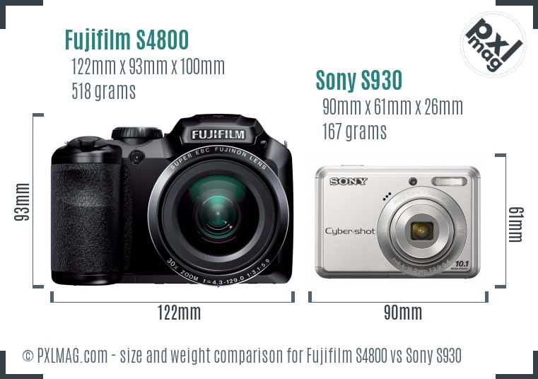 Fujifilm S4800 vs Sony S930 size comparison