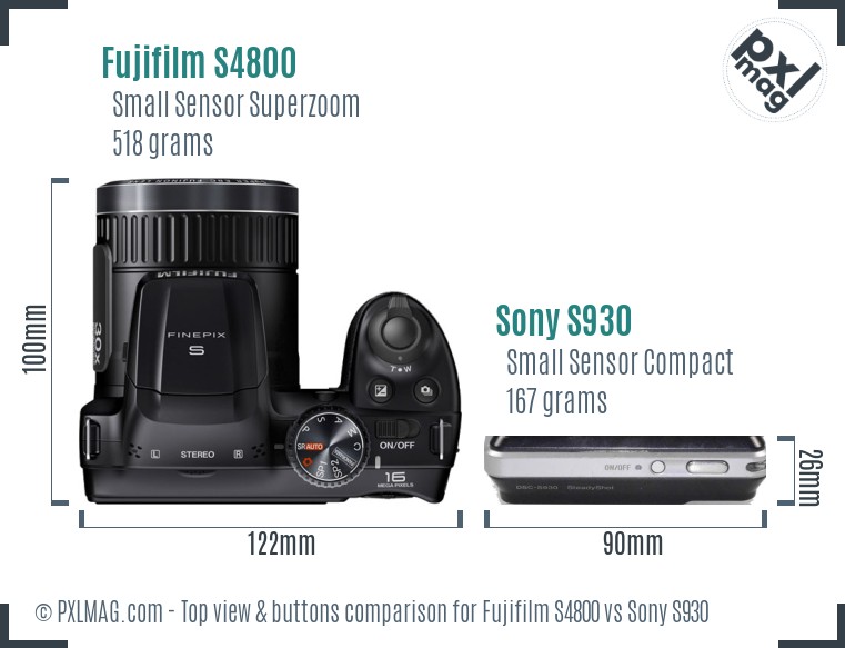 Fujifilm S4800 vs Sony S930 top view buttons comparison