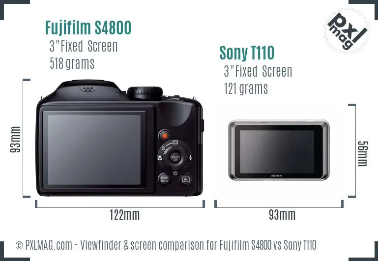 Fujifilm S4800 vs Sony T110 Screen and Viewfinder comparison