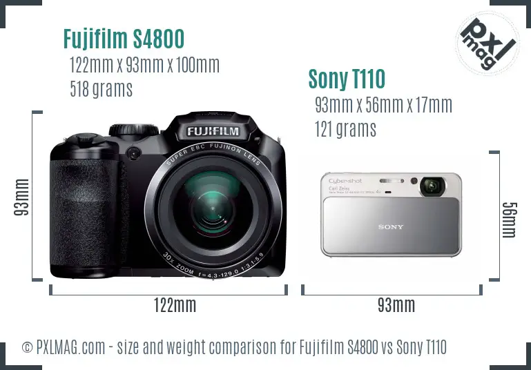 Fujifilm S4800 vs Sony T110 size comparison