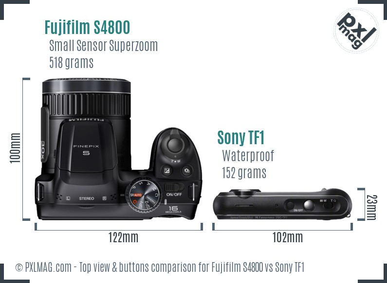 Fujifilm S4800 vs Sony TF1 top view buttons comparison
