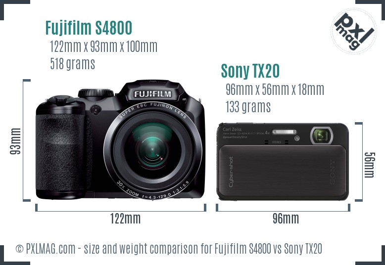 Fujifilm S4800 vs Sony TX20 size comparison Fujifilm S4800 vs Sony TX20 size comparison