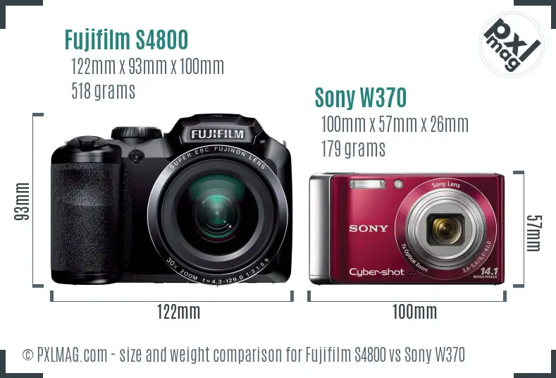 Fujifilm S4800 vs Sony W370 size comparison