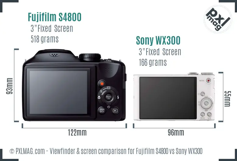 Fujifilm S4800 vs Sony WX300 Screen and Viewfinder comparison Fujifilm S4800 vs Sony WX300 Screen and Viewfinder comparison