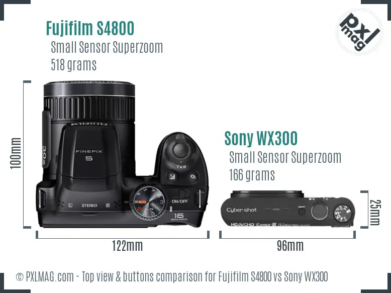 Fujifilm S4800 vs Sony WX300 top view buttons comparison Fujifilm S4800 vs Sony WX300 top view buttons comparison