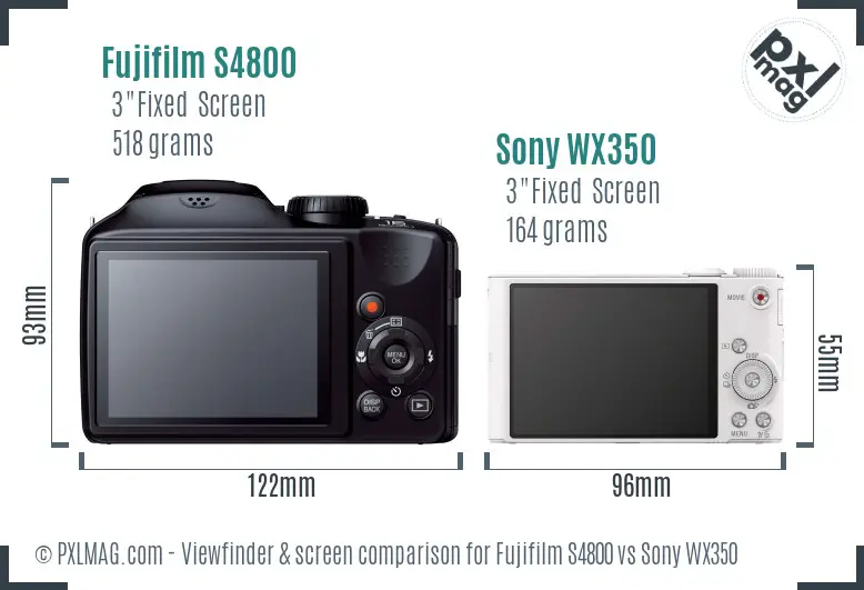 Fujifilm S4800 vs Sony WX350 Screen and Viewfinder comparison