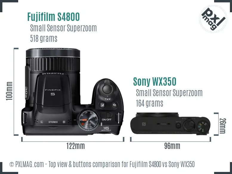 Fujifilm S4800 vs Sony WX350 top view buttons comparison