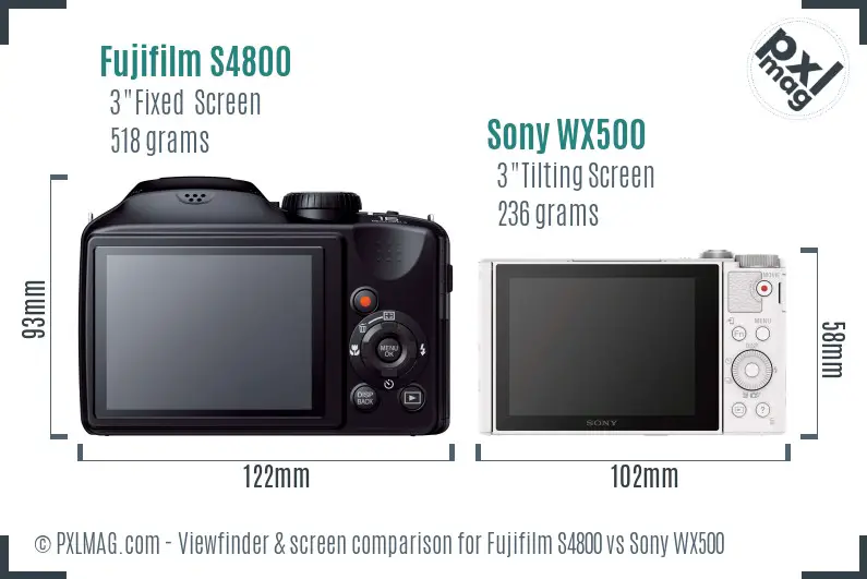 Fujifilm S4800 vs Sony WX500 Screen and Viewfinder comparison