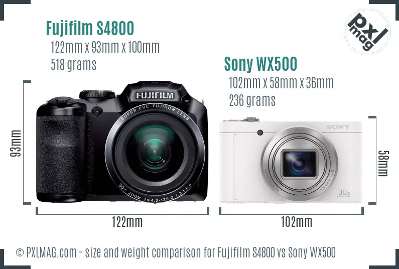 Fujifilm S4800 vs Sony WX500 size comparison