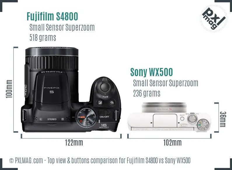 Fujifilm S4800 vs Sony WX500 top view buttons comparison