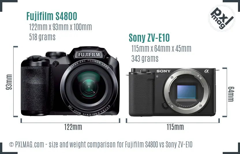 Fujifilm S4800 vs Sony ZV-E10 size comparison