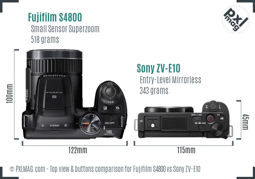 Fujifilm S4800 vs Sony ZV-E10 top view buttons comparison