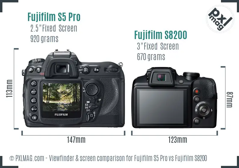 Fujifilm S5 Pro vs Fujifilm S8200 Screen and Viewfinder comparison