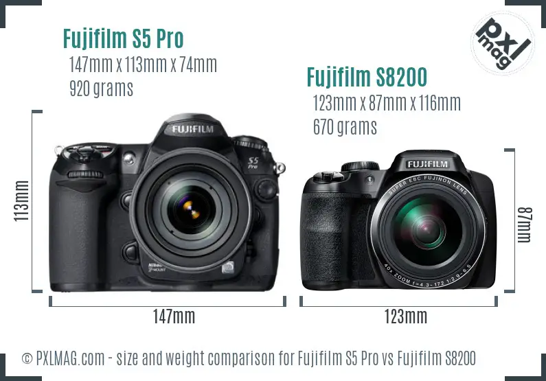 Fujifilm S5 Pro vs Fujifilm S8200 size comparison