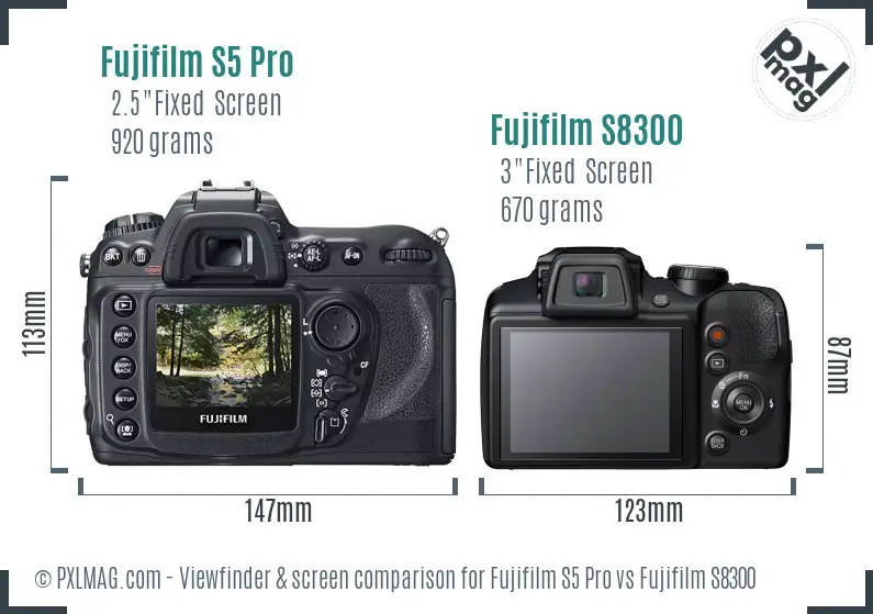 Fujifilm S5 Pro vs Fujifilm S8300 Screen and Viewfinder comparison