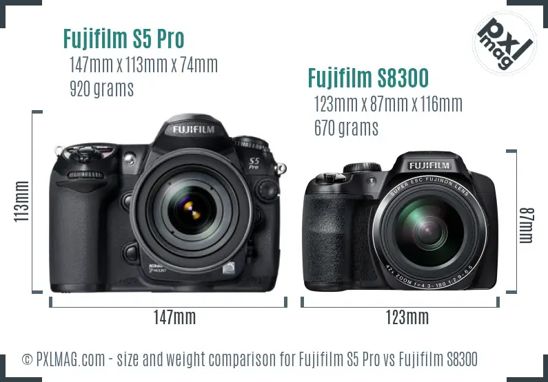 Fujifilm S5 Pro vs Fujifilm S8300 size comparison