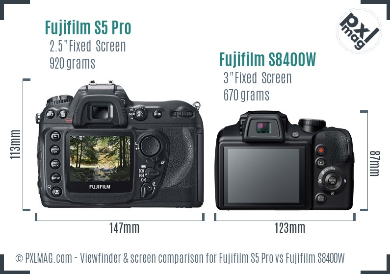 Fujifilm S5 Pro vs Fujifilm S8400W Screen and Viewfinder comparison