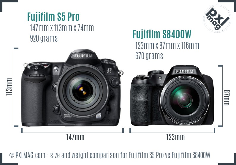 Fujifilm S5 Pro vs Fujifilm S8400W size comparison Fujifilm S5 Pro vs Fujifilm S8400W size comparison