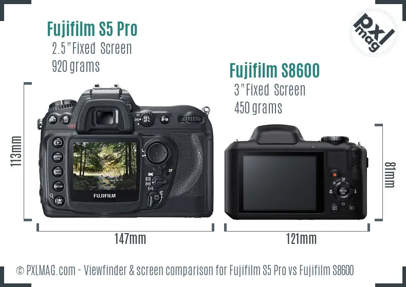 Fujifilm S5 Pro vs Fujifilm S8600 Screen and Viewfinder comparison Fujifilm S5 Pro vs Fujifilm S8600 Screen and Viewfinder comparison