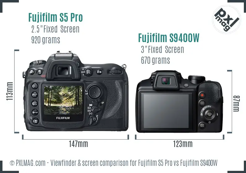 Fujifilm S5 Pro vs Fujifilm S9400W Screen and Viewfinder comparison