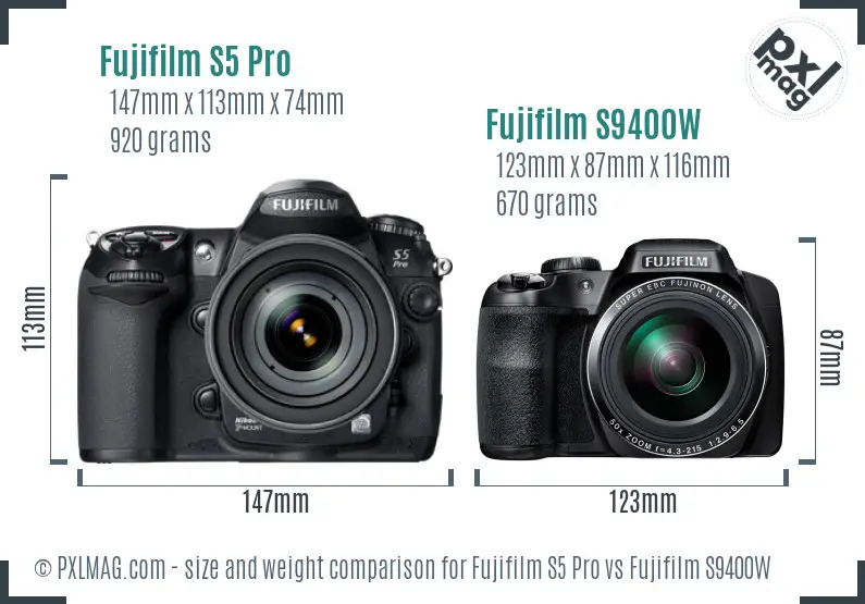Fujifilm S5 Pro vs Fujifilm S9400W size comparison