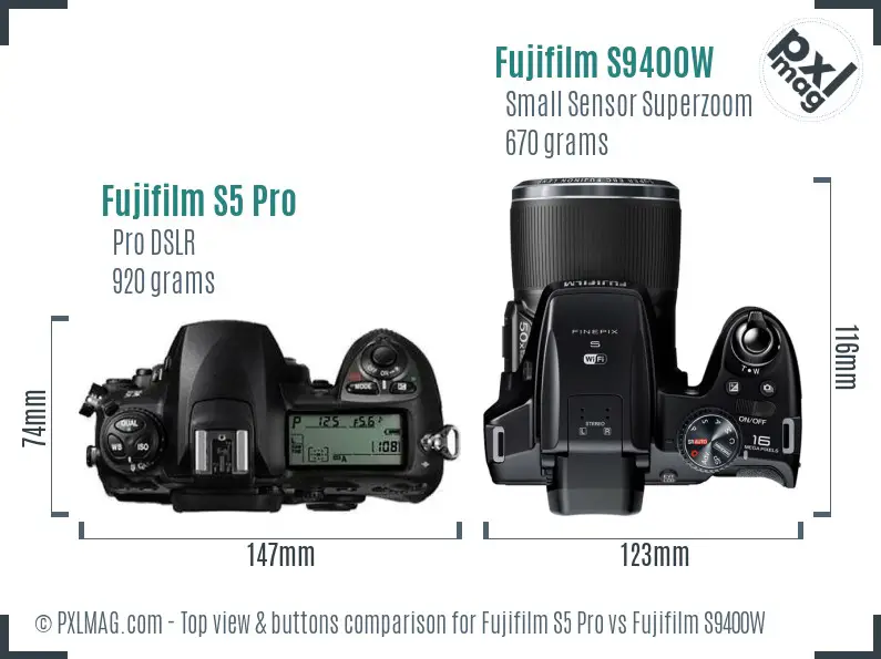 Fujifilm S5 Pro vs Fujifilm S9400W top view buttons comparison