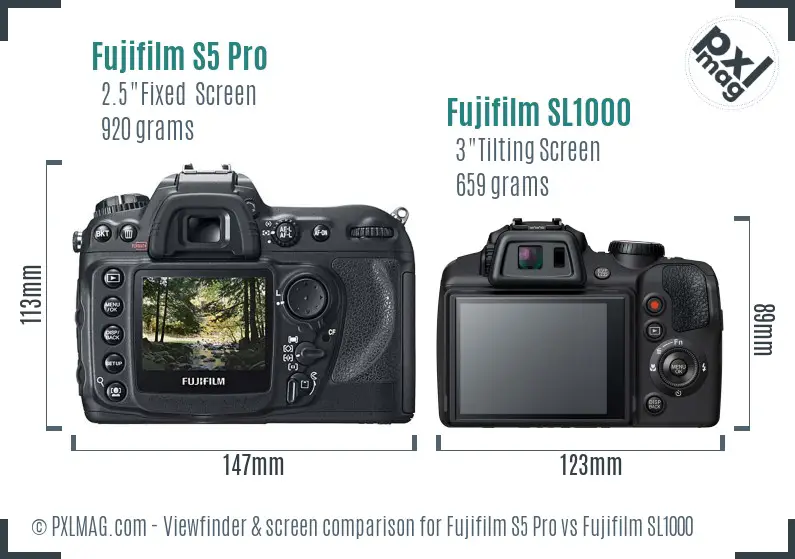 Fujifilm S5 Pro vs Fujifilm SL1000 Screen and Viewfinder comparison