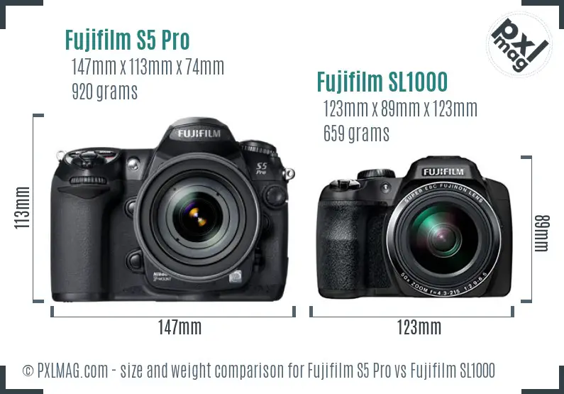 Fujifilm S5 Pro vs Fujifilm SL1000 size comparison