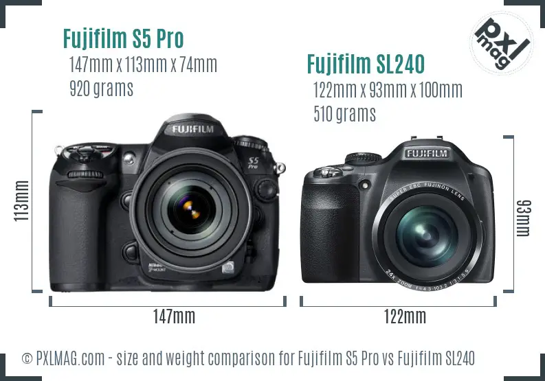 Fujifilm S5 Pro vs Fujifilm SL240 size comparison
