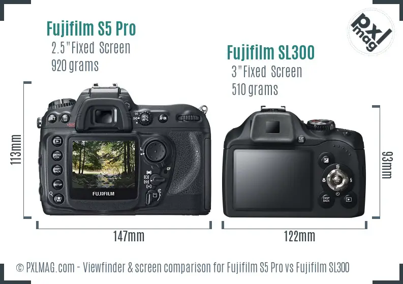 Fujifilm S5 Pro vs Fujifilm SL300 Screen and Viewfinder comparison