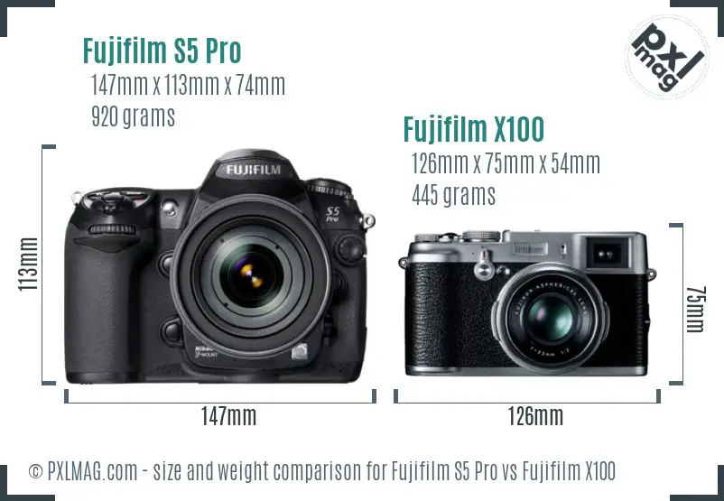 Fujifilm S5 Pro vs Fujifilm X100 size comparison Fujifilm S5 Pro vs Fujifilm X100 size comparison